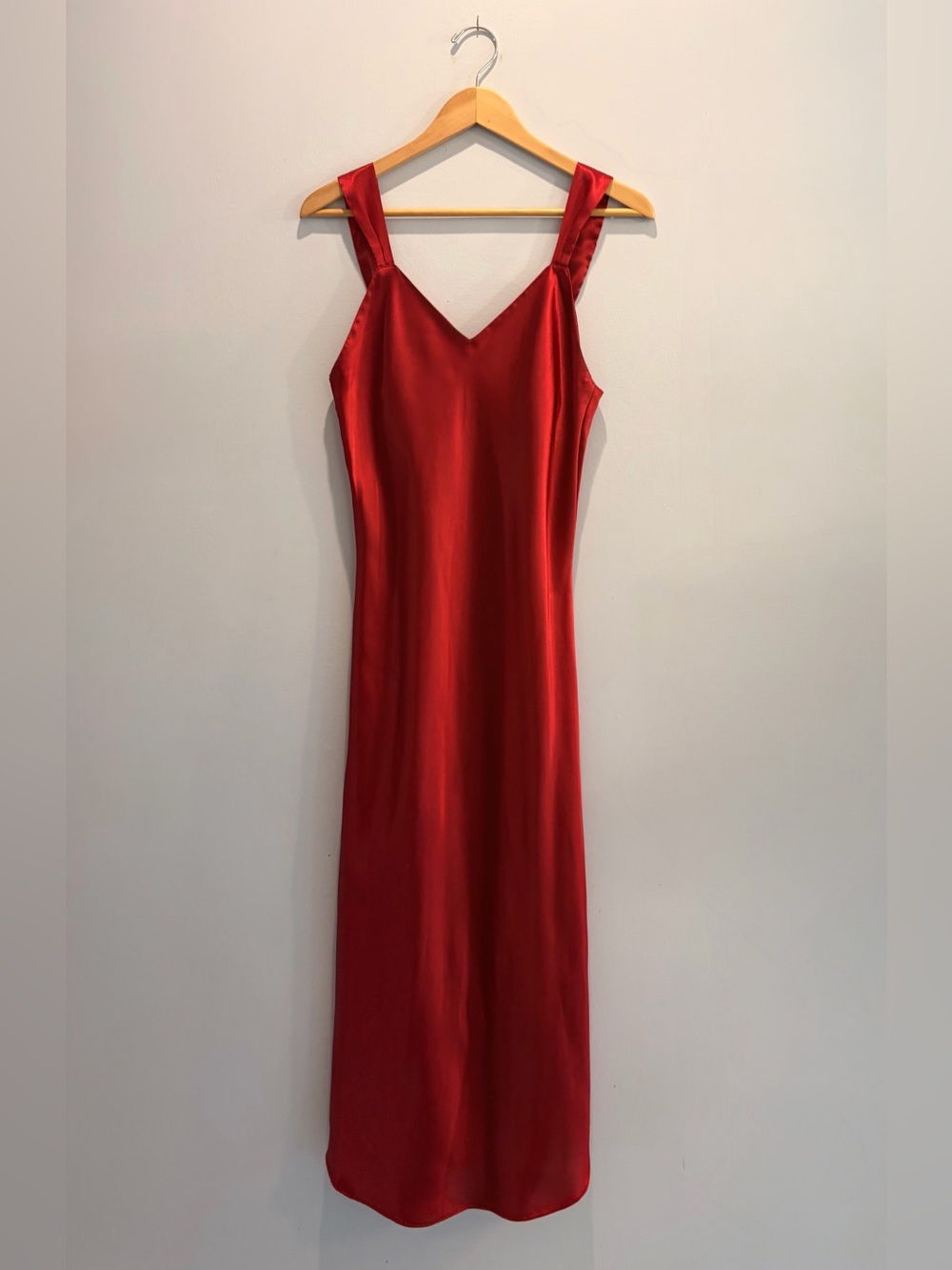 Satin Sweetheart V-Neck Red Slip Dress
